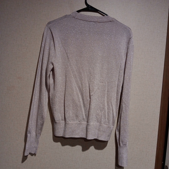 J. Crew Champagne Beige Shimmer Sparkle Faux Wrap Sweater M Lovely - Picture 3 of 4